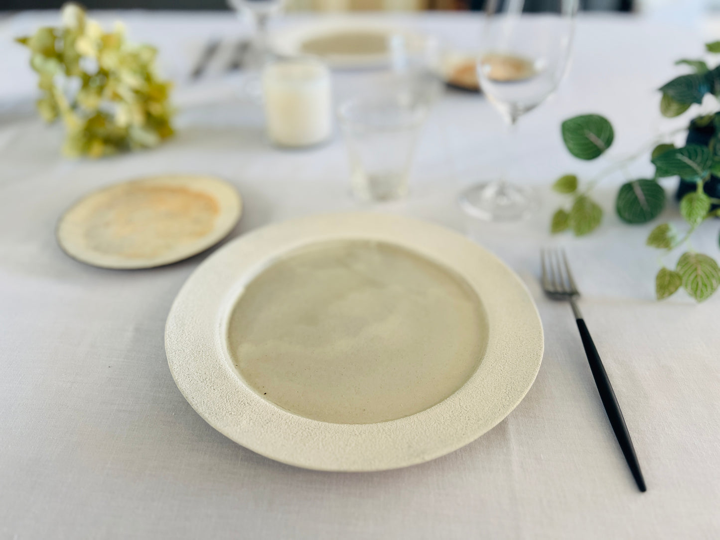 White Grey Rimmed Plate